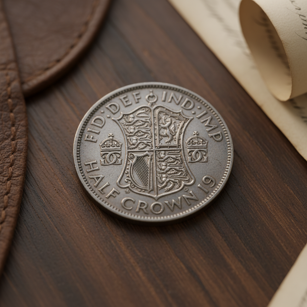 Silver Half Crown Coin in elegant setting